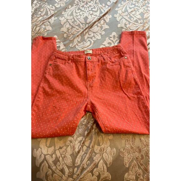 April Cornell Peach Color Poca Dot Skinny Leg Pants Sz 29 - Picture 1 of 10